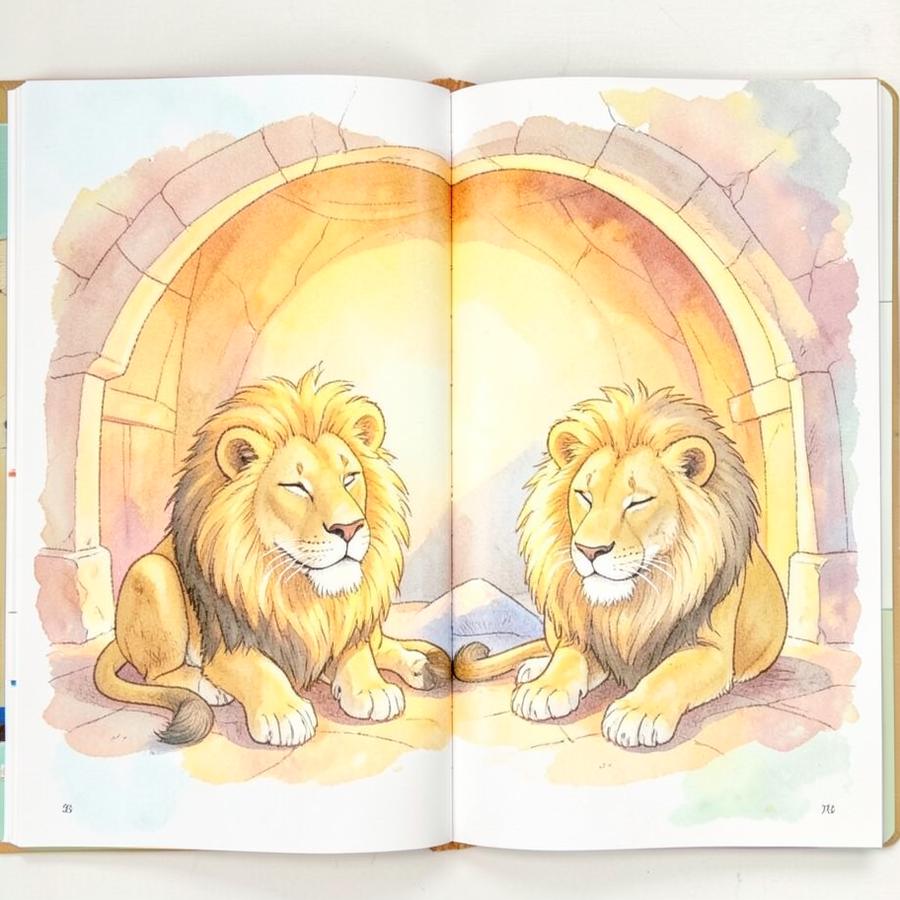 Página ilustrada com Daniel na cova dos leões
